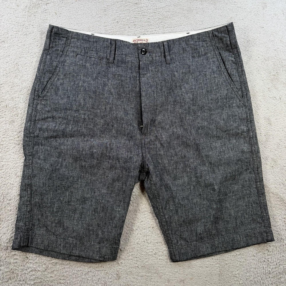 Levi Strauss Shorts Mens 36 Grey Linen Blend Flat Front Cotton Chino Casual 9"